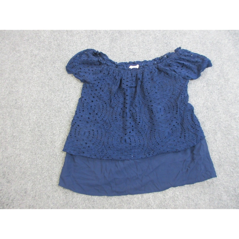 Lilly Pulitzer Blouse Womens Small Blue Crochet Off Shoulder Lined‎ Tunic Top